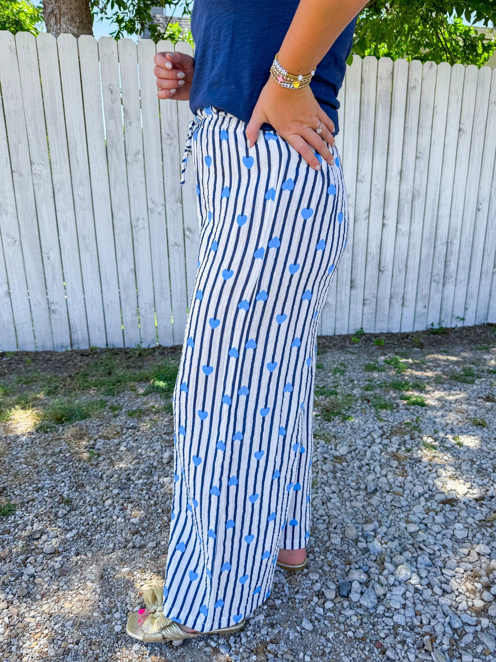 Playful Heart Pants - Cream/Aqua