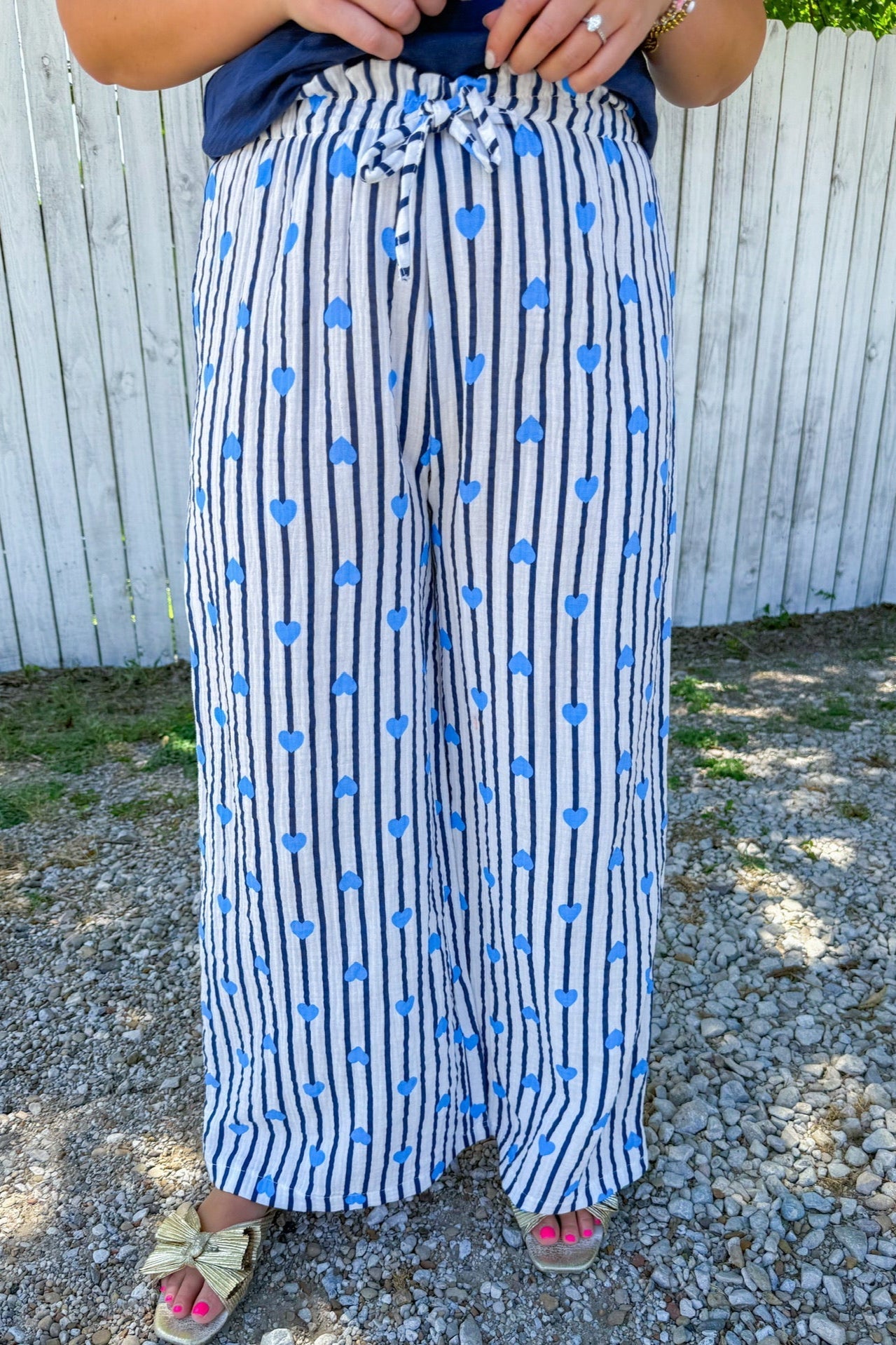 Playful Heart Pants - Cream/Aqua