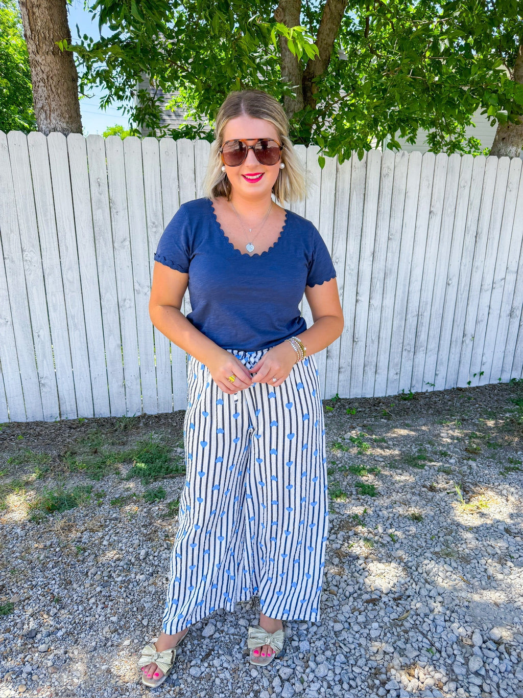 Playful Heart Pants - Cream/Aqua