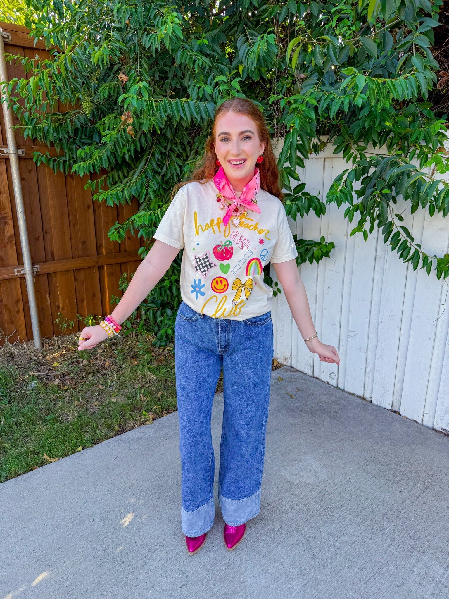 Happy Teacher Tee - Ivory