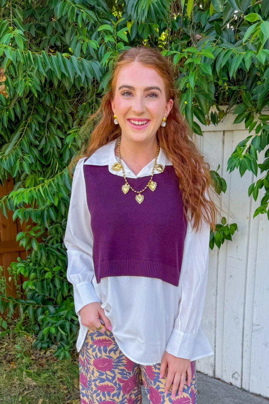 Fall Ready Top - White/Plum