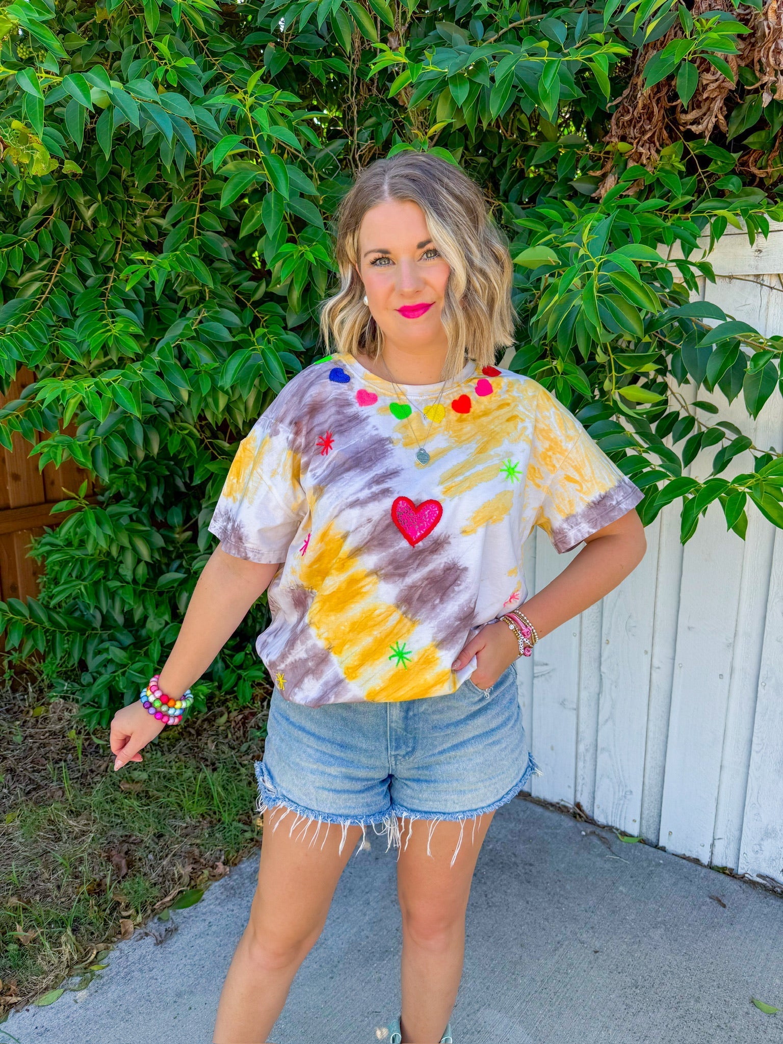Rainbow Hearts Tee - Yellow