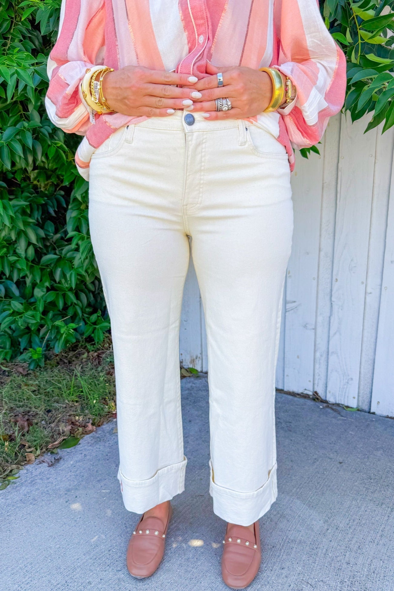 Meg High Rise Wide Leg Roll Up Jeans - Candle