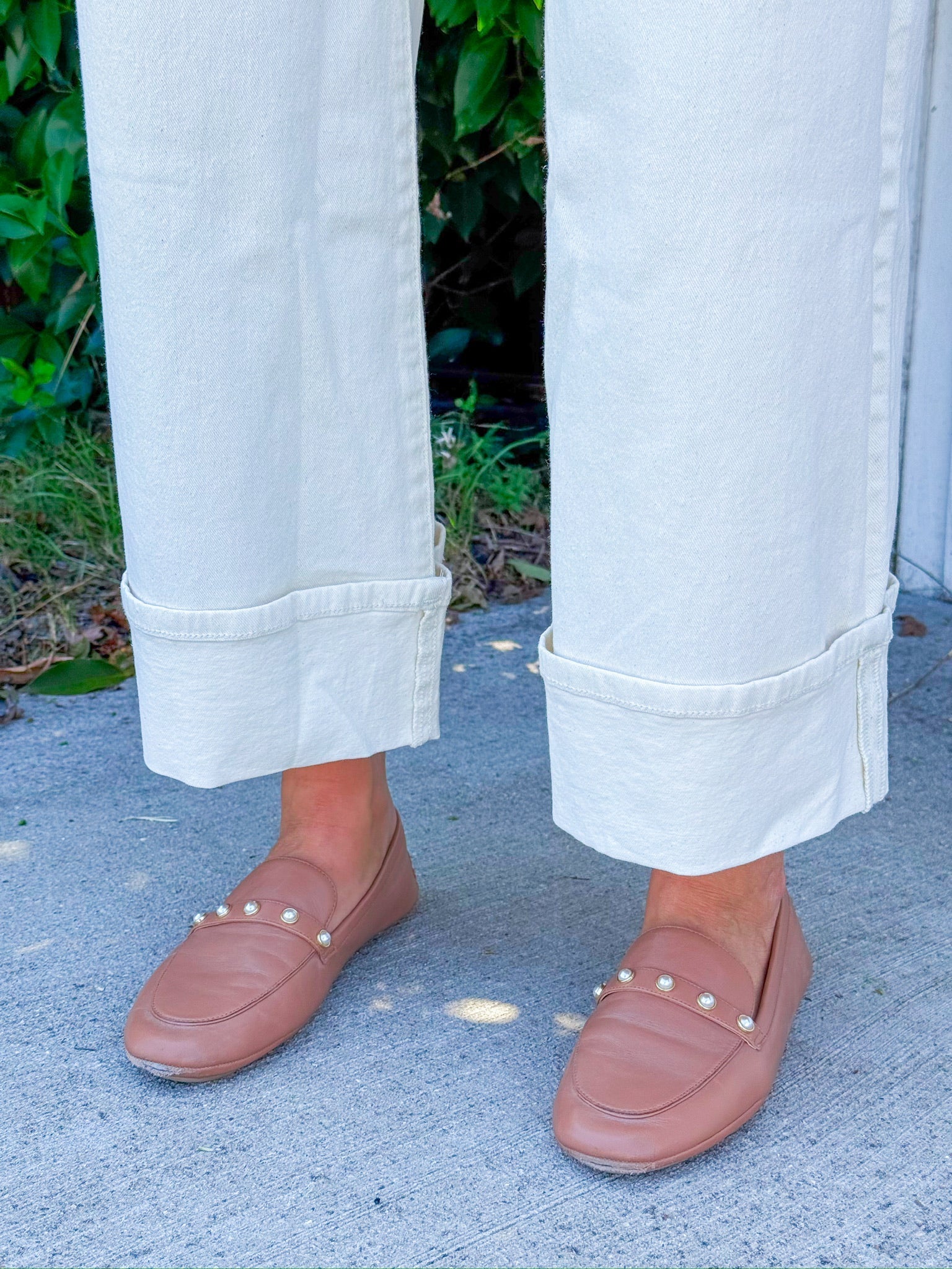 Meg High Rise Wide Leg Roll Up Jeans - Candle