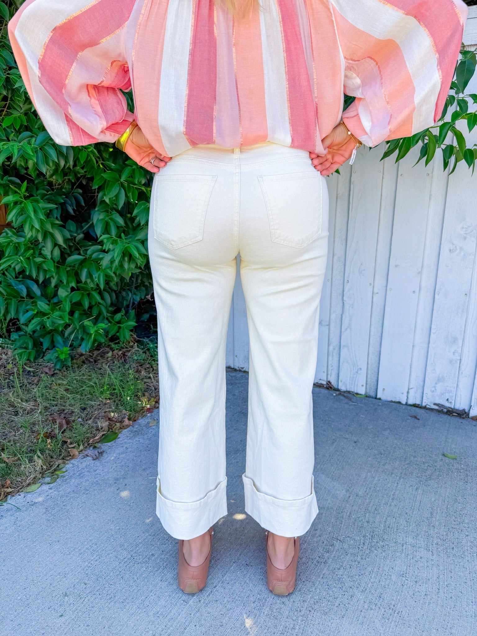 Meg High Rise Wide Leg Roll Up Jeans - Candle