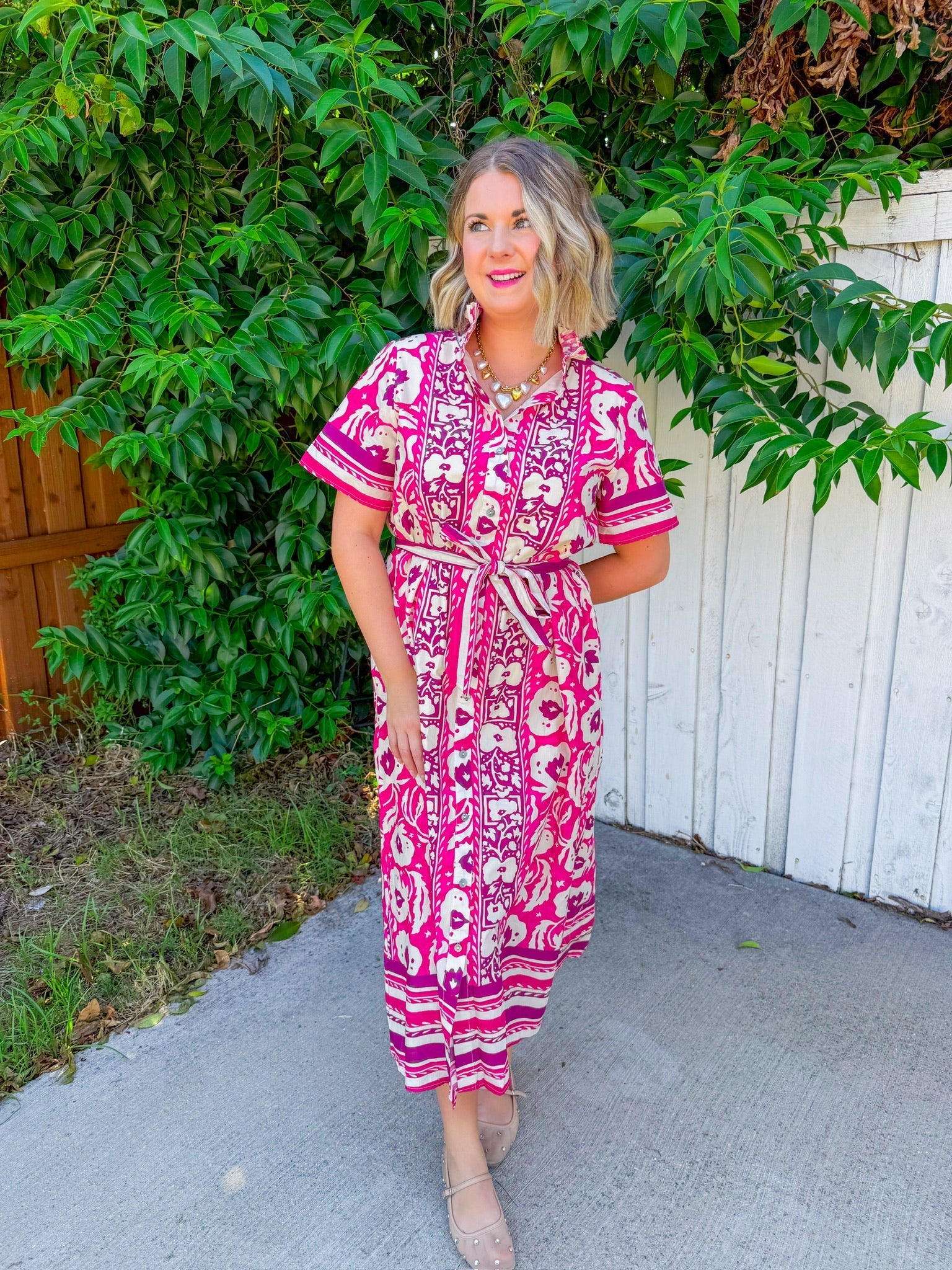In The Best Way Midi Dress - Magenta