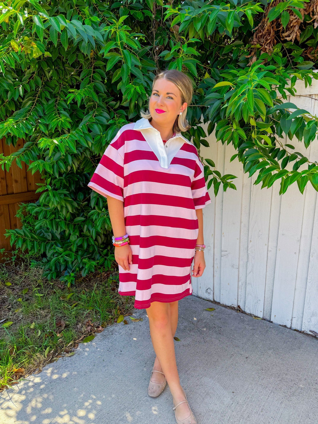 Varsity Blues Mini Dress - Burgundy/Pink