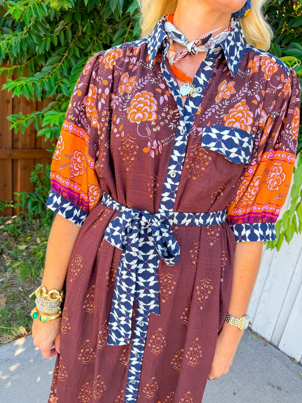 Vestido largo de sauce con flores silvestres - Marrón