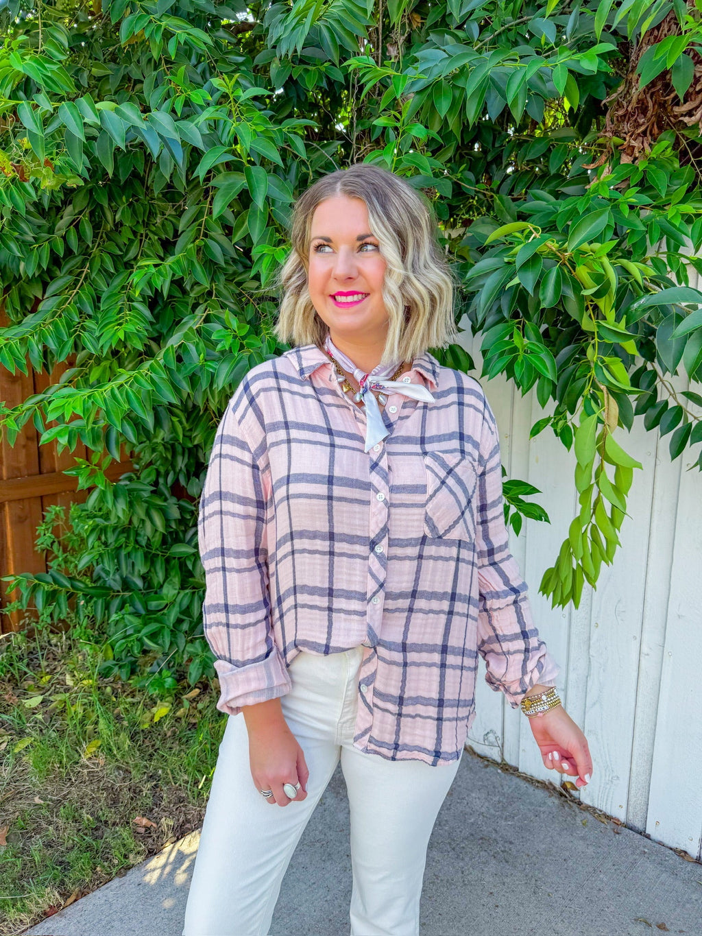 Taylor Plaid Button Down - Light Pink