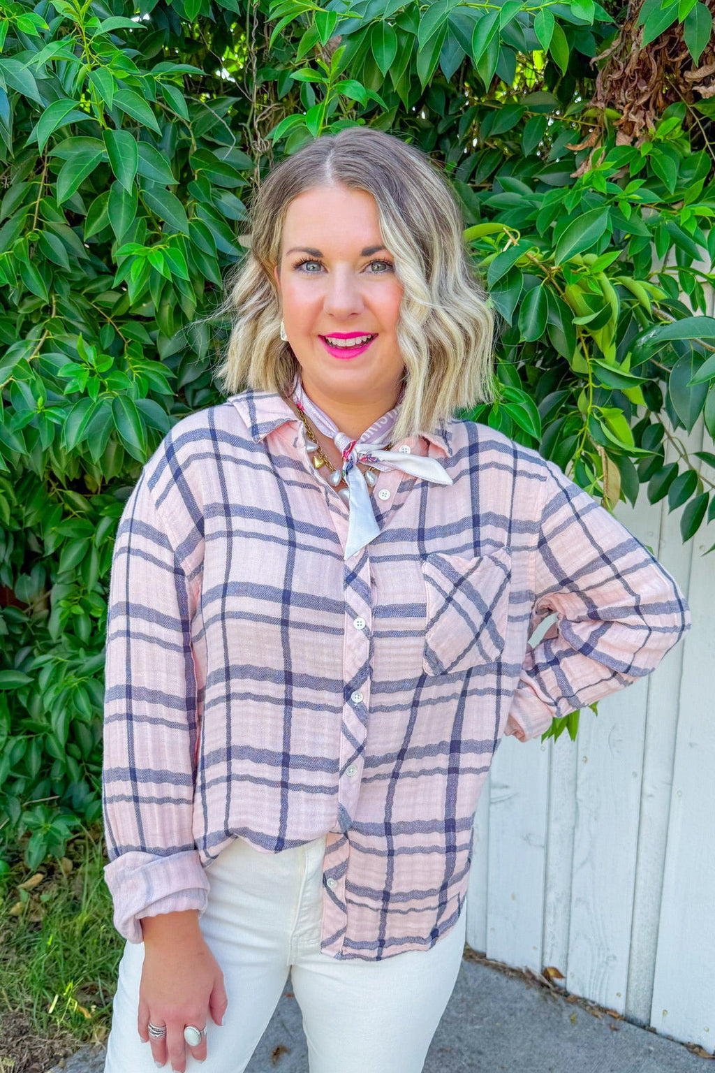 Taylor Plaid Button Down - Light Pink