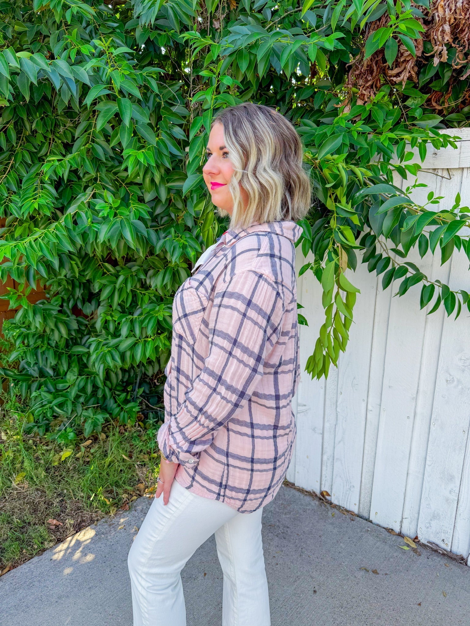 Taylor Plaid Button Down - Light Pink