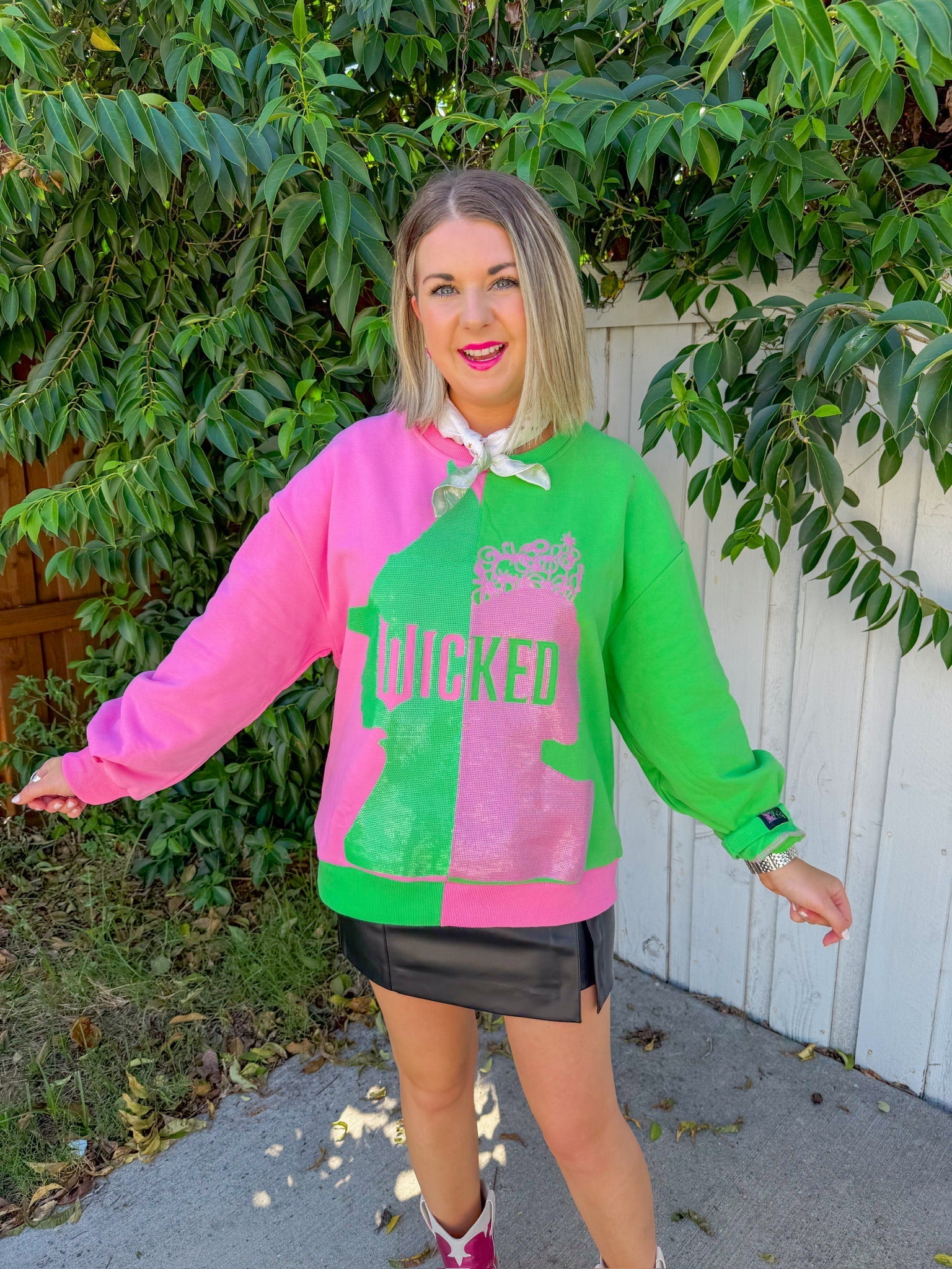 Licensed Colorblock Character Profile Sweatshirt -Pink/Green