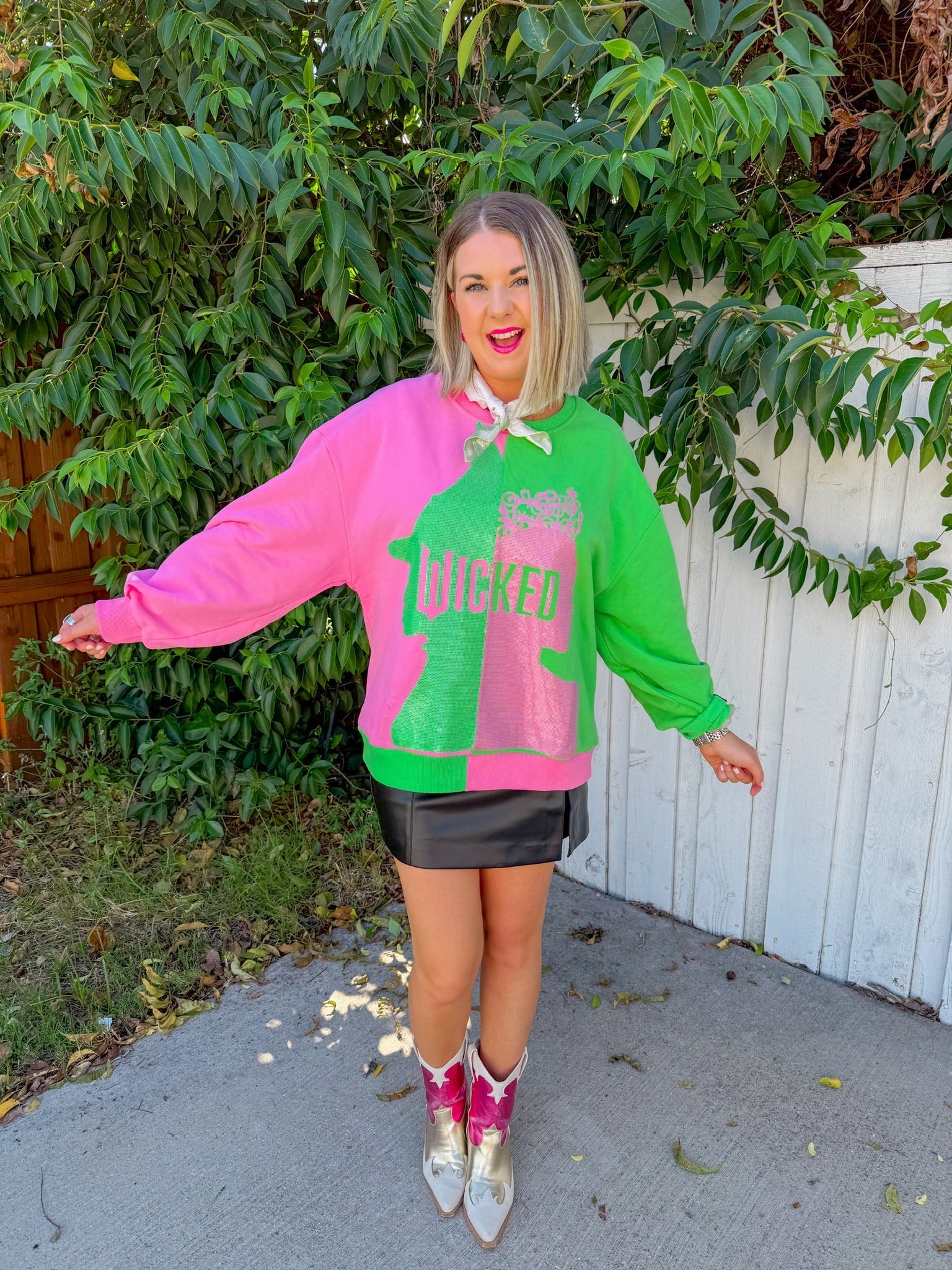 Licensed Colorblock Character Profile Sweatshirt -Pink/Green
