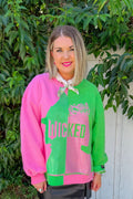 Licensed Colorblock Character Profile Sweatshirt -Pink/Green