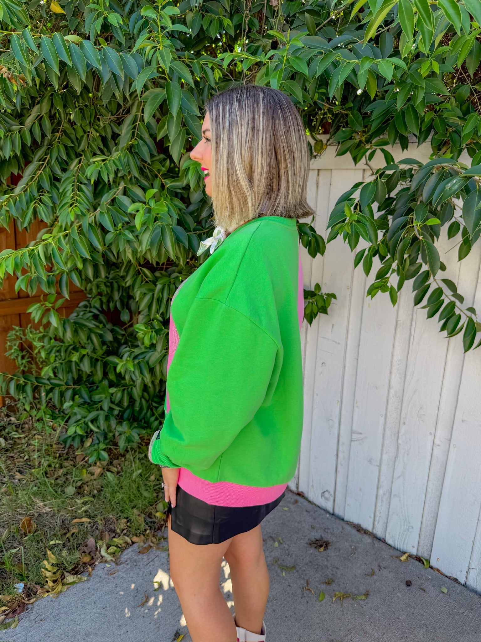 Licensed Colorblock Character Profile Sweatshirt -Pink/Green