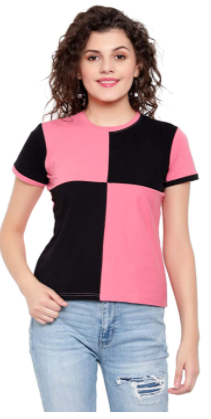 DHRUVI TRENDZ Top estampado de media manga para mujer, ideal para oficina o uso casual, por menos de 399, para mujer o niña, en rojo y turquesa. 